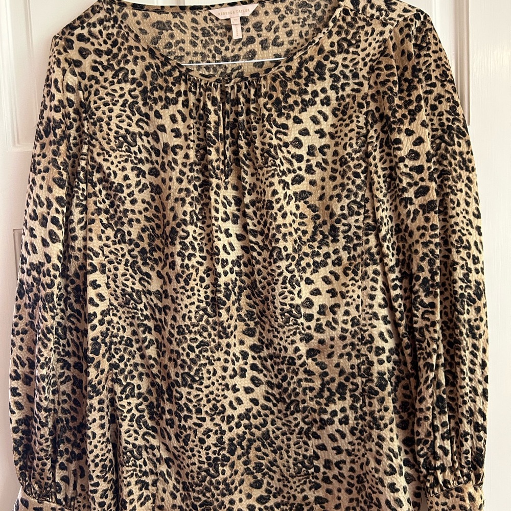 Gorgeous Rebecca Taylor 100% Silk Leopard Print Women's Blouse sz 12